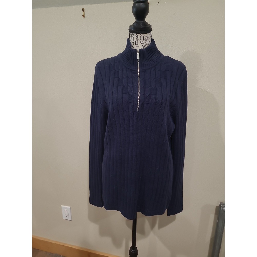 NWT Liz Claiborne 1/4 Zip Navy Rib Cable Long sleeve Sweater women SZ XL coastal